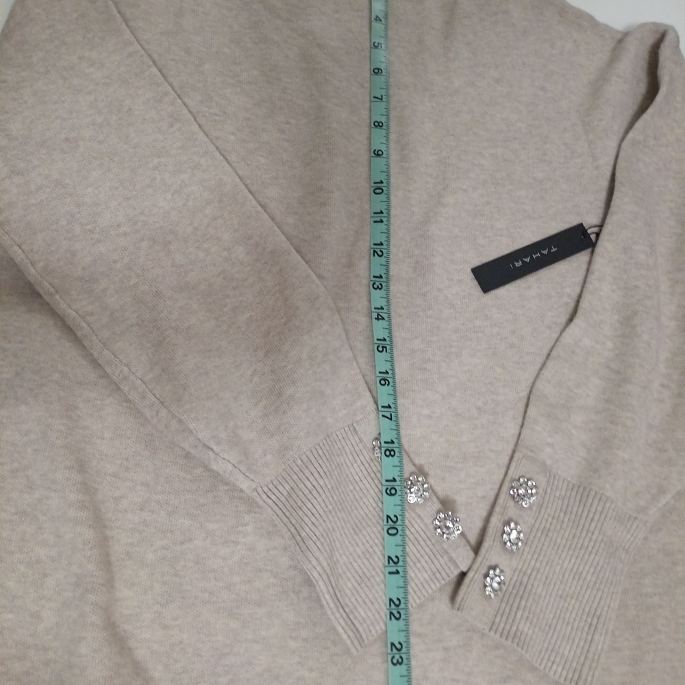 Tahari Women's Beige Turtleneck Long Sleeve Sweater Button Cuff Accents Size XL - Picture 6 of 14
